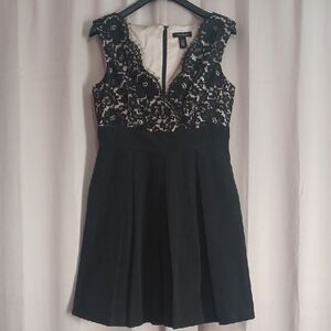 White House Black Market Black and Nude Lace Fit-and-Flare Mini Dress
